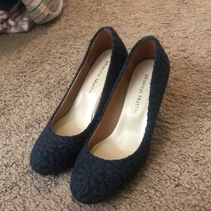 Oriental traffic navy blue 2.5 inch high heels